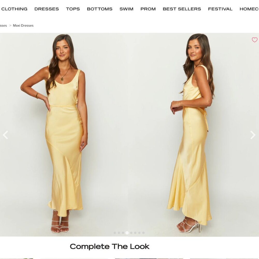 Beginning Boutique Kate Hudson, backless yellow satin dress, size 12
